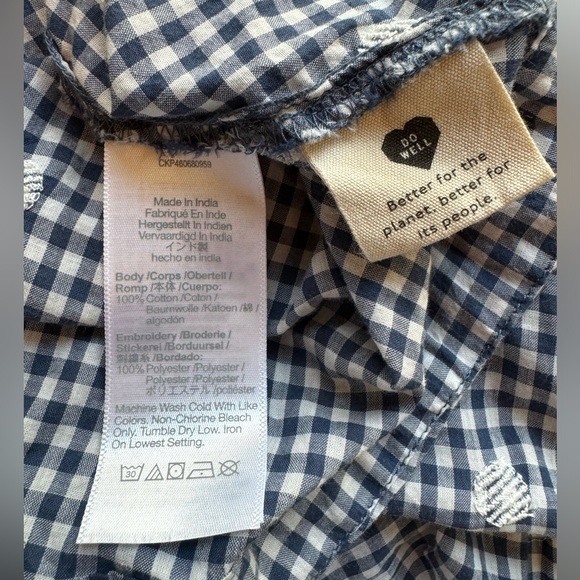 SOLD MADEWELL Embroidered Gingham Faux Wrap Tie Waist Midi Dress - Small - Picture 13 of 16